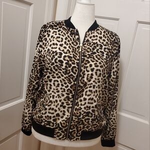 EC Susan Graver Leopard Print Baseball Style Zip Close Jacket Size 1X, Casual